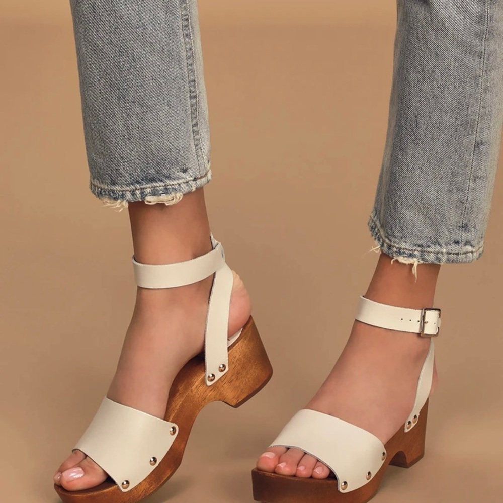 Willy White Leather Open-Toe Clog Sandals